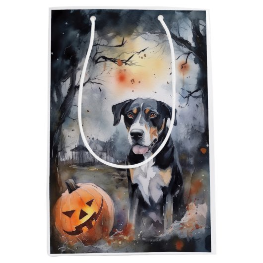 Halloween Greater Swiss with Pumpkins Scary Medium Cadeauzakje (Voorkant)