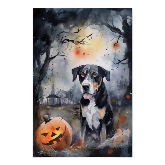 Halloween Greater Swiss with Pumpkins Scary Perfect Poster (Voorkant)