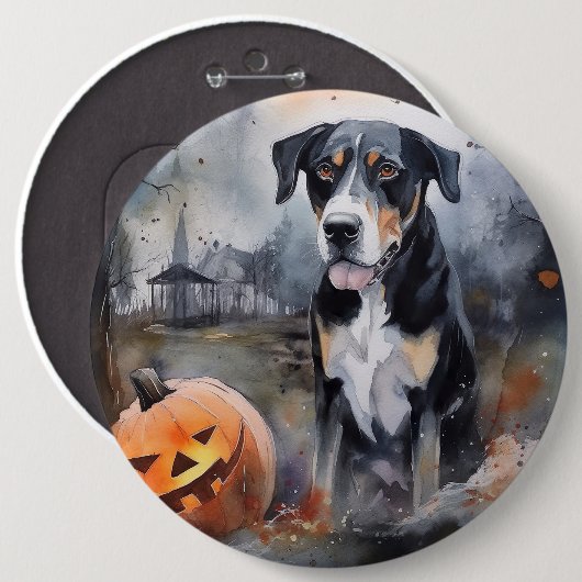 Halloween Greater Swiss with Pumpkins Scary Ronde Button 6,0 Cm (Voorkant /achterkant)