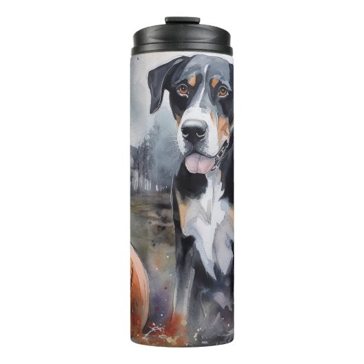 Halloween Greater Swiss with Pumpkins Scary Thermosbeker (Voorkant)