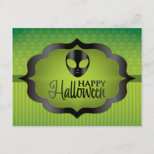 Halloween green alien briefkaart