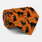 Halloween Green Eyed Cats Orange Cravate (Roulé)