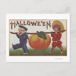 Halloween GreetingCarrying Pumpkin Briefkaart