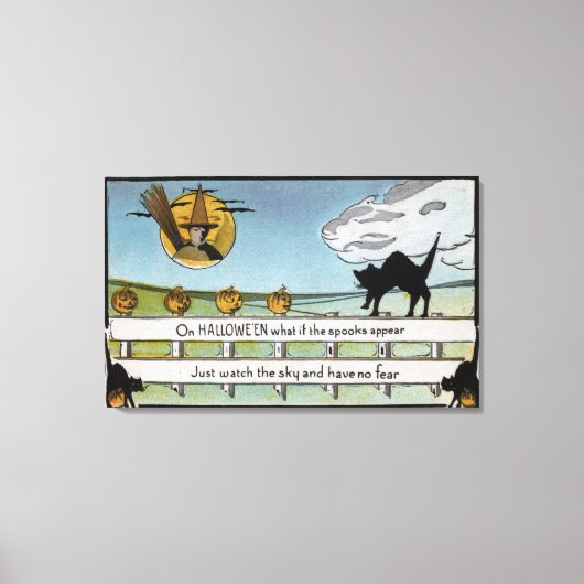 Halloween GreetingCat on Fence Canvas Afdruk (Voorkant)