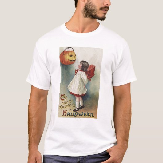 Halloween GreetingGirl in Red en White T-shirt (Voorkant)