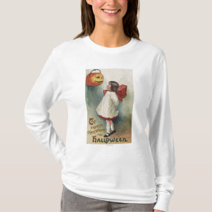 Halloween GreetingGirl in Red en White T-shirt