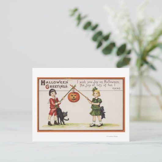 Halloween GreetingPumpkin op Stick Briefkaart (Staand voorkant)