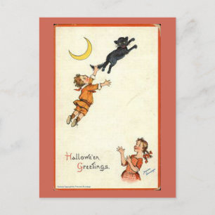 Halloween Greetings Boy Black Cat Tail  Briefkaart