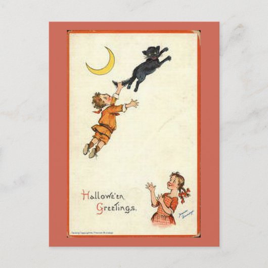 Halloween Greetings Boy Black Cat Tail Briefkaart (Voorkant)