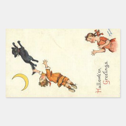 Halloween Greetings Boy Black Cat Tail  Rechthoekige Sticker (Voorkant)
