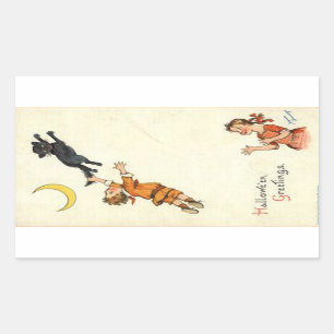 Halloween Greetings Boy Black Cat Tail Rechthoekige Sticker