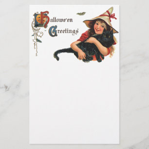  Halloween Greetings, Child Witch met Kat Briefpapier