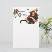  Halloween Greetings, Child Witch met Kat Briefpapier (Staand voorkant)