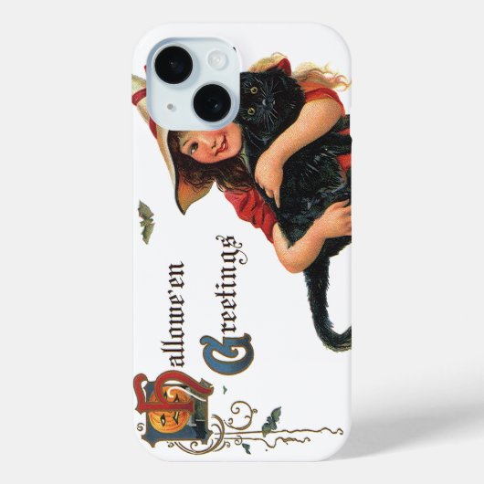  Halloween Greetings, Child Witch met Kat Case-Mate iPhone Case (Achterkant)