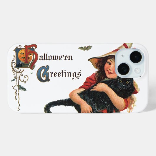 Halloween Greetings, Child Witch met Kat Case-Mate iPhone Case (Achterkant (horizontaal))