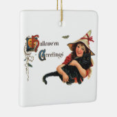 Halloween Greetings, Child Witch met Kat Keramisch Ornament (Rechts)