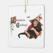Halloween Greetings, Child Witch met Kat Keramisch Ornament (Links)