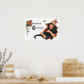  Halloween Greetings, Child Witch met Kat Poster (Keuken)