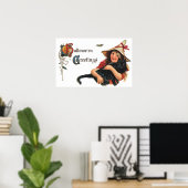  Halloween Greetings, Child Witch met Kat Poster (Thuiskantoor)