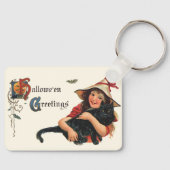 Halloween Greetings, Child Witch met Kat Sleutelhanger (Voorkant)