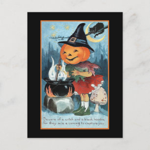 Halloween Greetings Pumpkin Witch Girl Briefkaart
