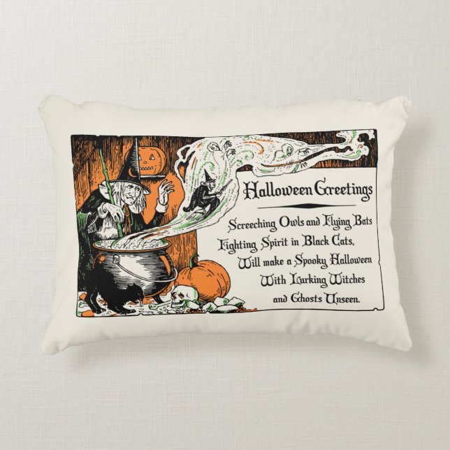  Halloween Greetings Witch Accent Pillow Accent Kussen (Voorkant)