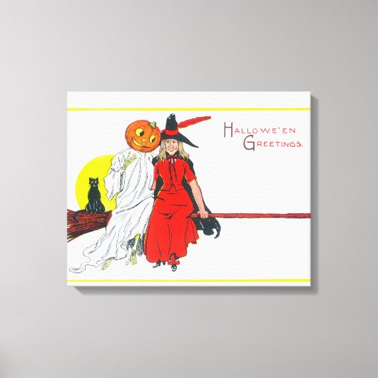 Halloween Greetings Witch Canvas Afdruk (Voorkant)