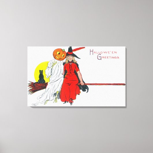 Halloween Greetings Witch Canvas Afdruk (Voorkant)