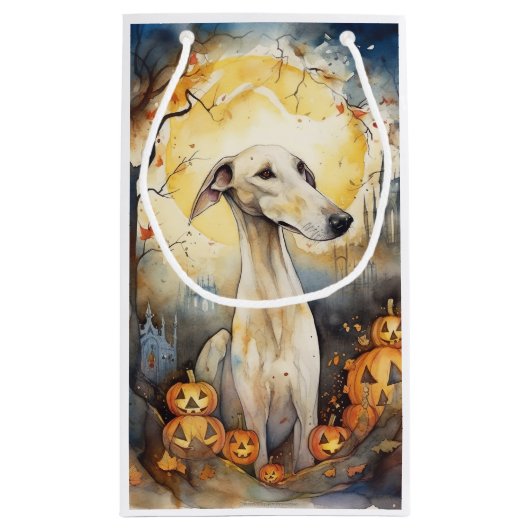 Halloween Greyhound met pompoenen eng Klein Cadeauzakje (Achterkant)