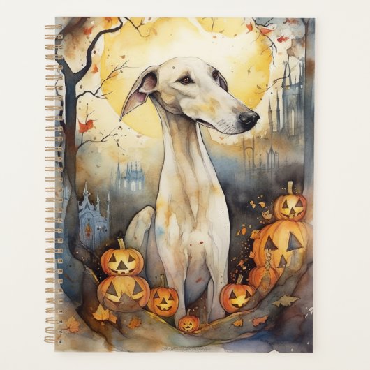Halloween Greyhound met pompoenen eng Planner (Voorkant)