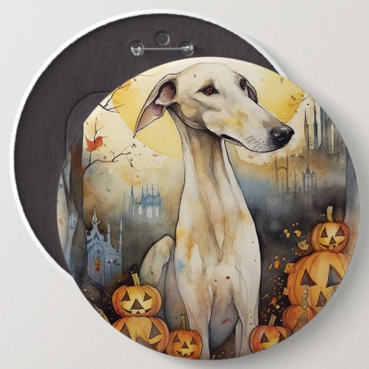 Halloween Greyhound met pompoenen eng Ronde Button 6,0 Cm (Voorkant /achterkant)