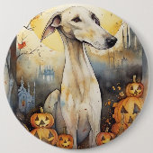Halloween Greyhound met pompoenen eng Ronde Button 6,0 Cm (Voorkant)