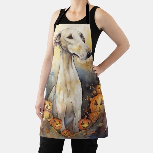 Halloween Greyhound met pompoenen eng Schort (Insitu)