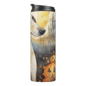 Halloween Greyhound met pompoenen eng Thermosbeker (Geroteerd rechts)