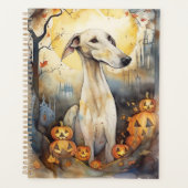 Halloween Greyhound met Pompoenen Griezelen Planner (Voorkant)