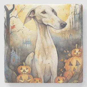 Halloween Greyhound Met Pompoenen Griezelen Stenen Onderzetter
