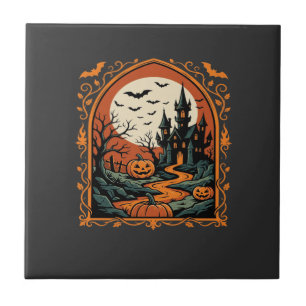 Halloween Griezeldomein Pompoen Maan Vector Kunst Tegeltje