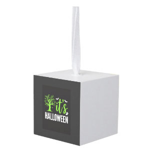 Halloween Griezelen Boom Vleermuizen Vectorontwerp Kubus Ornament