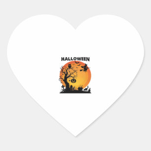 Halloween Griezelen Boom Vliegende Heks Oranje Maa Hart Sticker