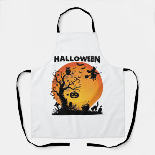 Halloween Griezelen Boom Vliegende Heks Oranje Maa Schort