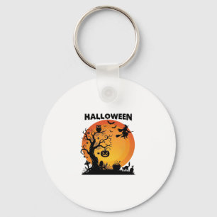 Halloween Griezelen Boom Vliegende Heks Oranje Maa Sleutelhanger
