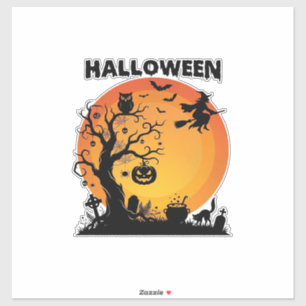 Halloween Griezelen Boom Vliegende Heks Oranje Maa Sticker