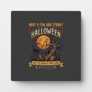 Halloween Griezelen Boom Volle Maan Zwarte Kat Ker Fotoplaat