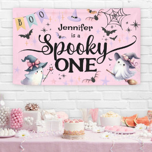 Halloween Griezelen Eén Schattig Geest 1e Verjaard Spandoek