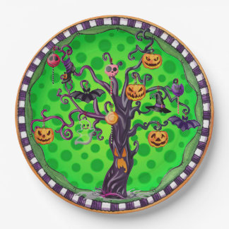 Halloween Griezelen Pompoen Boom Papieren Bordje