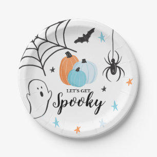 Halloween Griezelen Verjaardag Blauwe Pompoenen Papieren Bordje