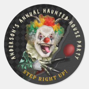 Halloween griezelig clown volwassen enge circus pa ronde sticker