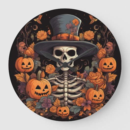 Halloween griezelig eng lachend skelet grote klok (Voorkant)