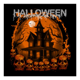 HALLOWEEN GRIEZELIG GEHAAST HUIS schedels Perfect Poster