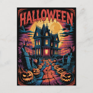 Halloween Griezelig Gehekst Huis Pompoenen         Briefkaart